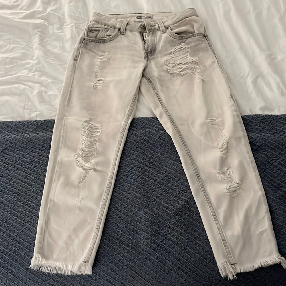 Zara white loose fit ripped jeans